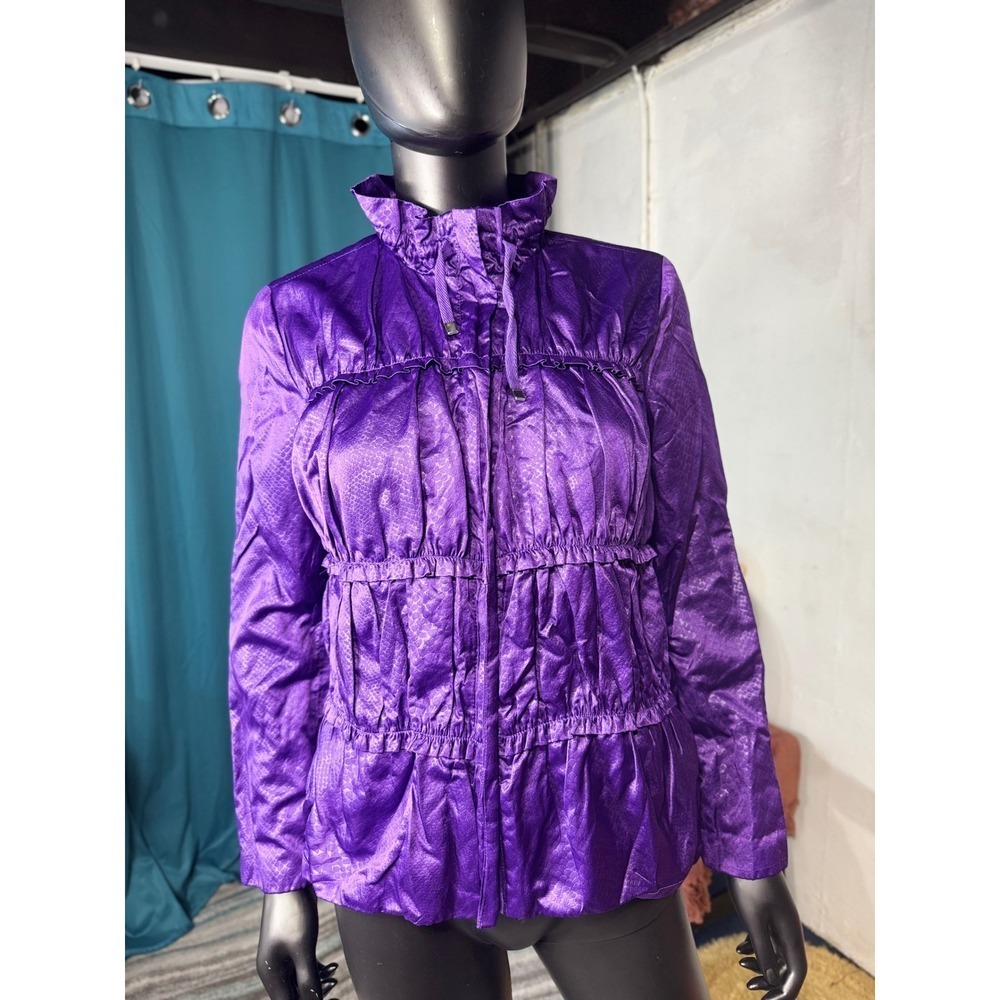 Laura Ashley‎ Purple Snakeskin Ruffle Zip Front Jacket Size PM